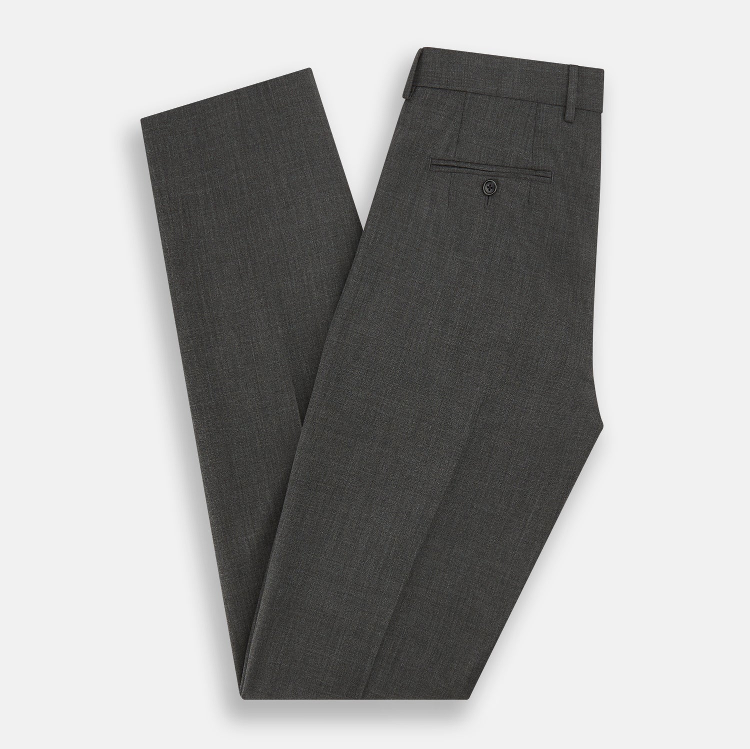 Image 5 of product The Turnbull & Asser Charcoal Rupert Trousers, crafted from wool and cashmere with belt loops, button closure, and a slim tailored fit, are shown against a plain white background.