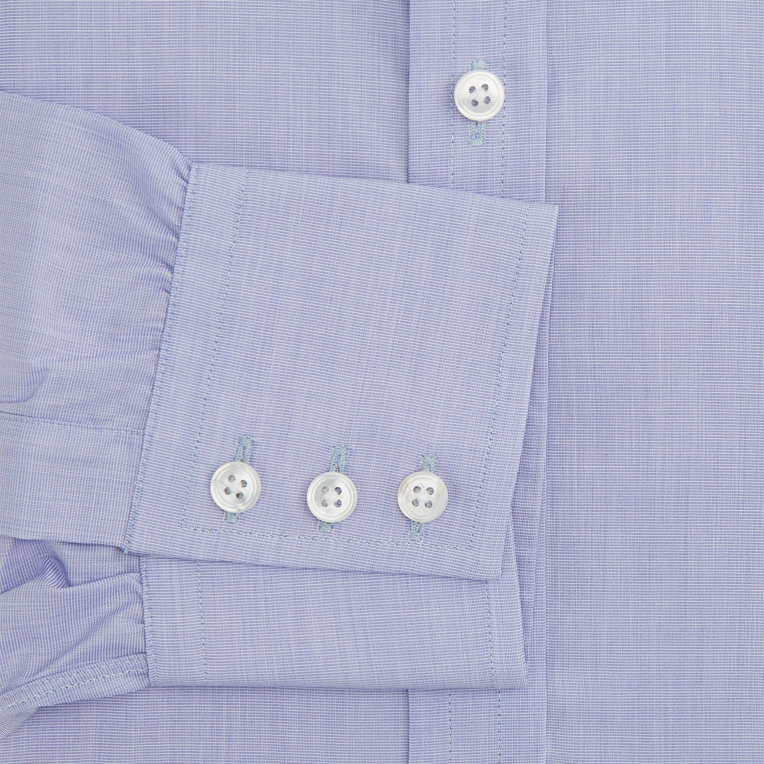 Image 4 of product The Turnbull & Asser Blue End-on-End Cotton Shirt features a T&A collar, 3-button cuffs, and white buttons—ideal for pairing with a navy suit or any smart outfit.