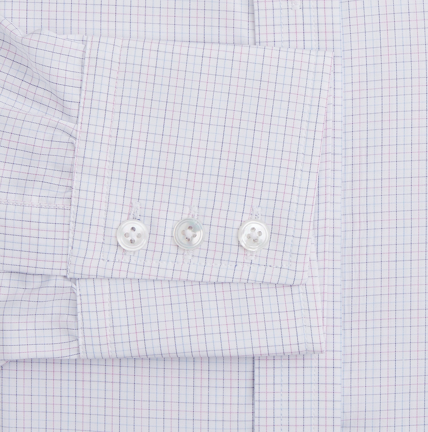 Image 3 of product The Turnbull & Asser Red and Blue Tattersall Check Mayfair Shirt features long sleeves, cotton poplin fabric, a pointed collar, and buttoned cuffs, displayed flat on a white background.