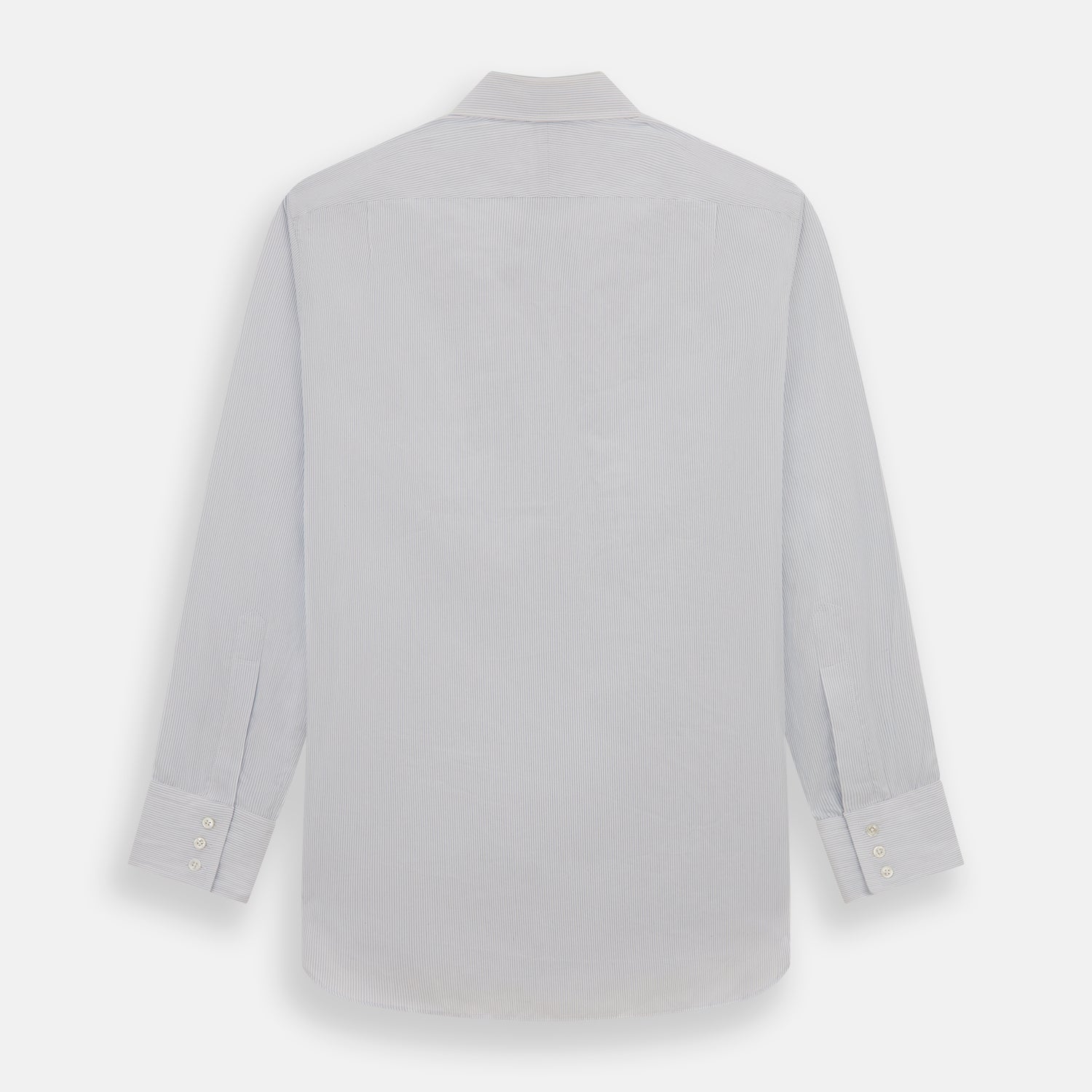 Image 5 of product The Blue Pencil Stripe Mayfair Shirt by Turnbull & Asser features light blue stripes, long sleeves, a classic T&A collar, and buttoned cuffs, displayed on a plain white background.