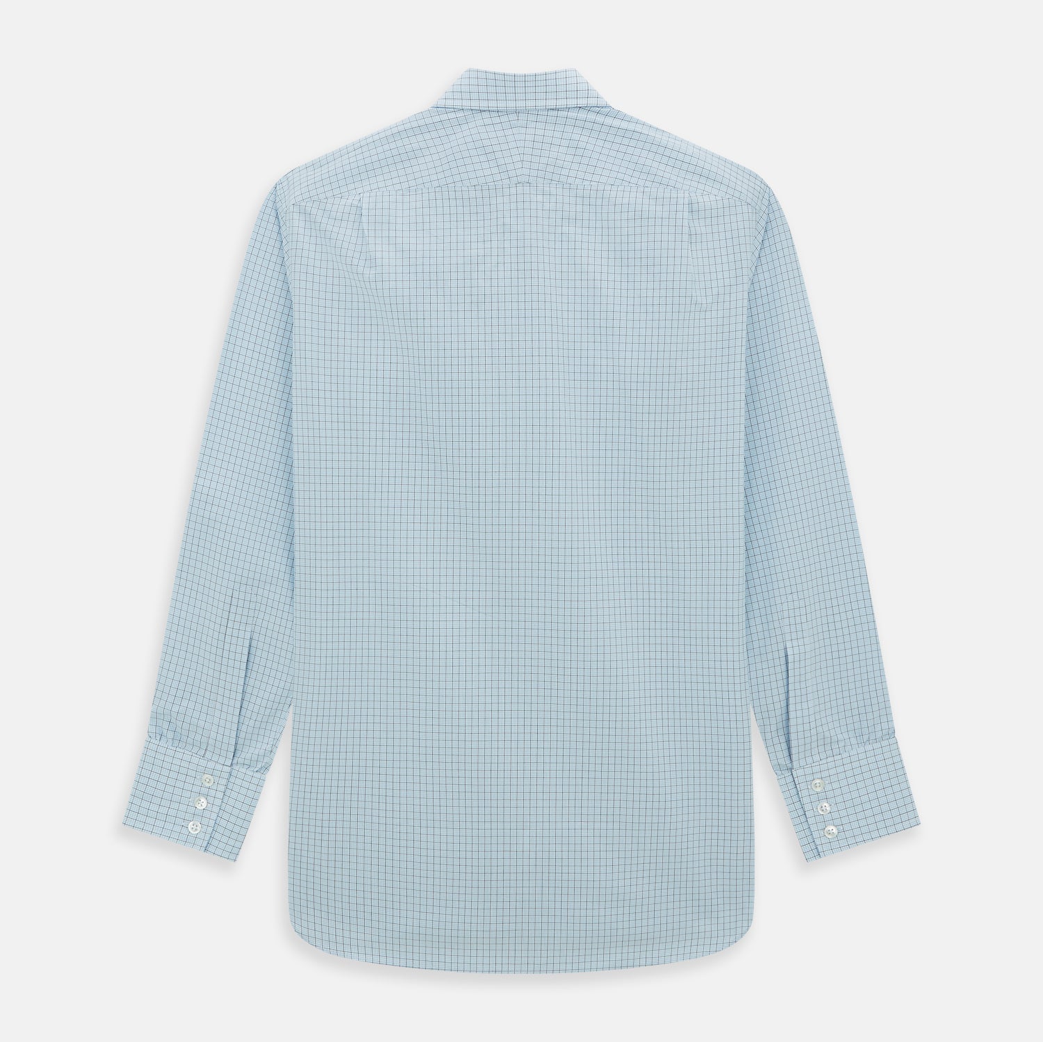Image 6 of product The Blue Multi Graph Check Mayfair Shirt by Turnbull & Asser features long sleeves, a classic T&A collar, chest pocket, and is crafted from breathable cotton, shown on a white background.