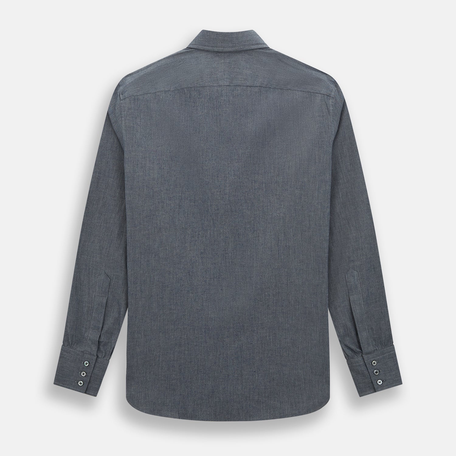Image 3 of product The Turnbull & Asser Azzurro Westminster Shirt in dark grey features long sleeves, a classic collar, buttoned cuffs, and a straight hem, showcased against a white background, highlighting refined British craftsmanship.