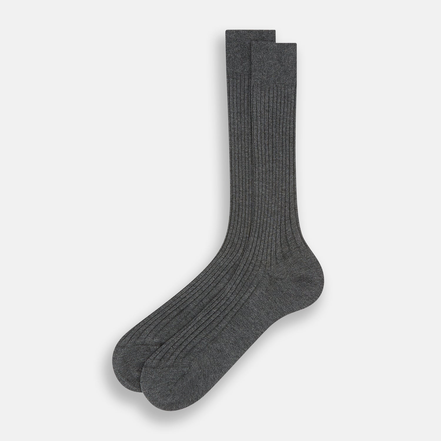 Image 2 of product A single Grey Organic Cotton Mid-Length Sock by Turnbull & Asser is shown upright on a white background, featuring a ribbed texture and reinforced cuff.