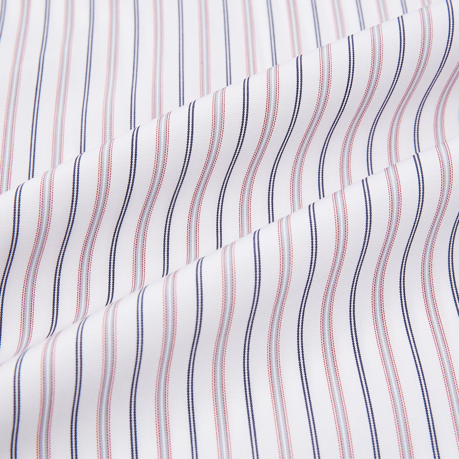 Image 6 of product The Turnbull & Asser Red Multi Stripe Mayfair Shirt is a long-sleeve, button-up classic with a sharp collar and vibrant red multi stripes—an essential men's piece shown against a white background.
