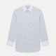 The Turnbull & Asser Pale Blue and Navy Grid Check Shirt features a contrast T&A collar and cuffs, long sleeves, and a button-down front, all displayed on a plain white background.