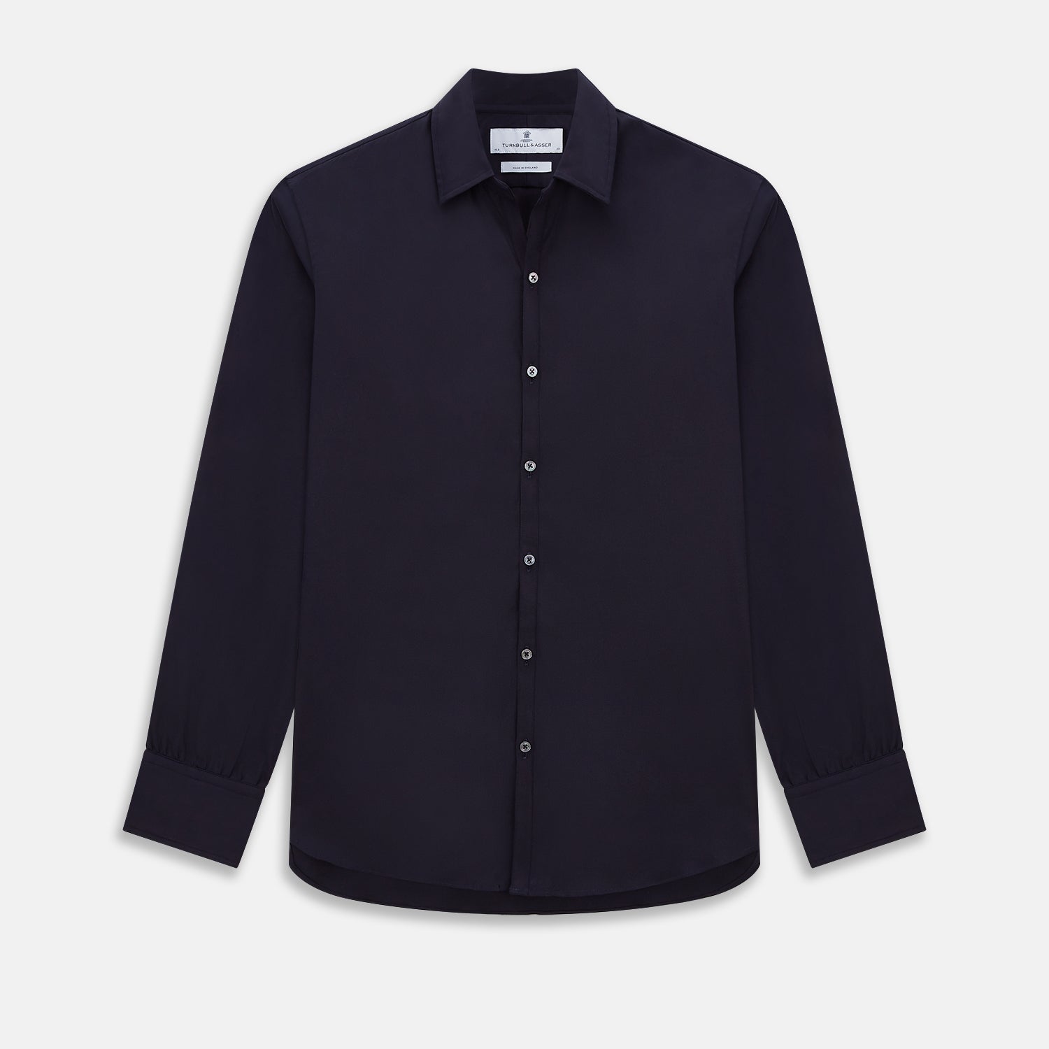 Image 1 of product The Navy Twill Windsor Shirt by Turnbull & Asser features long sleeves, a button-up front, British craftsmanship, and a refined Windsor collar, shown in dark navy on a plain white background.