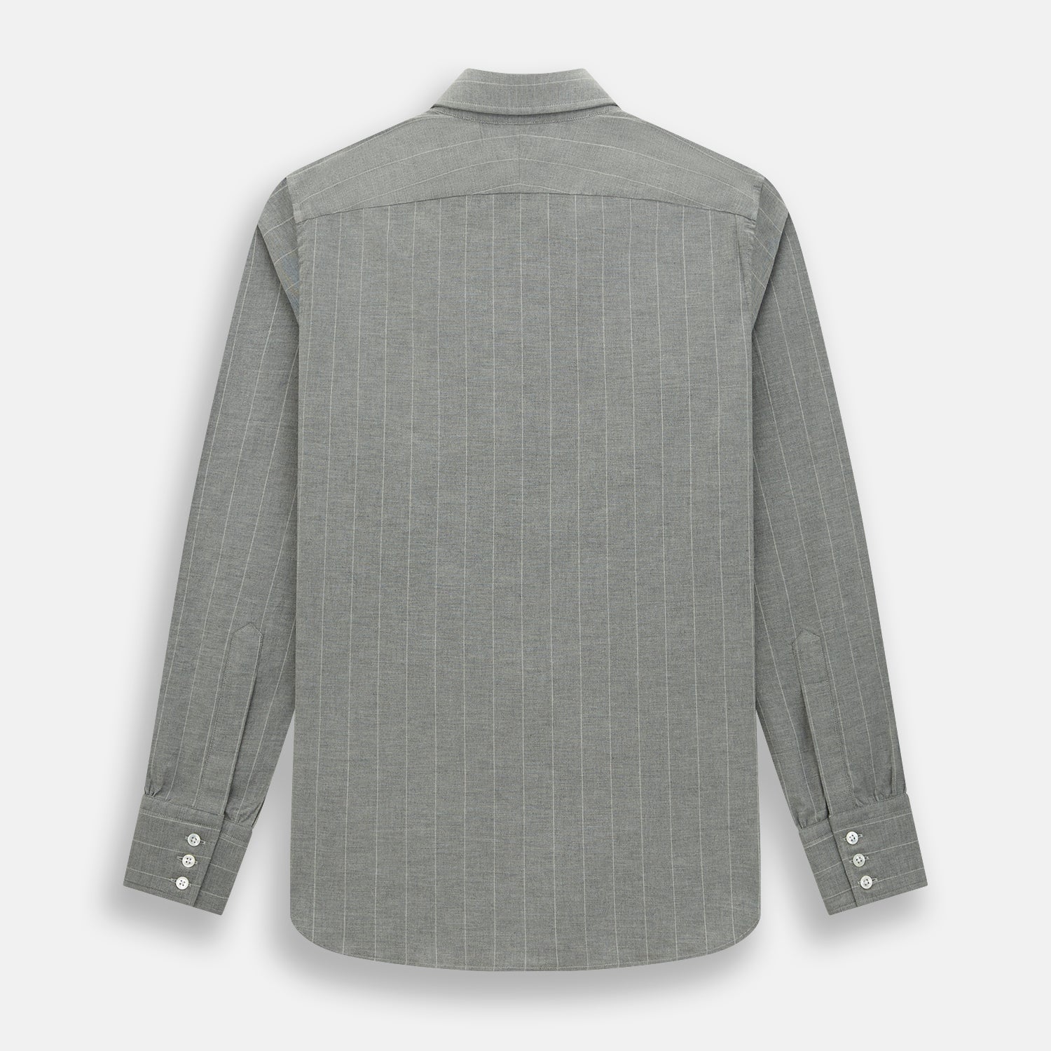 Image 3 of product The Grey Wide Stripe Westminster Shirt by Turnbull & Asser features long sleeves, buttoned cuffs, a Turnbull collar, and classic British craftsmanship, shown on a white background.