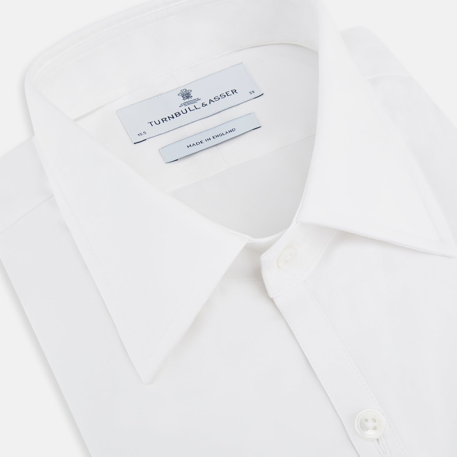Image 2 of product The Turnbull & Asser White Westminster Shirt is a long-sleeve, button-up dress shirt with a classic cut and Westminster collar, shown on a white background.