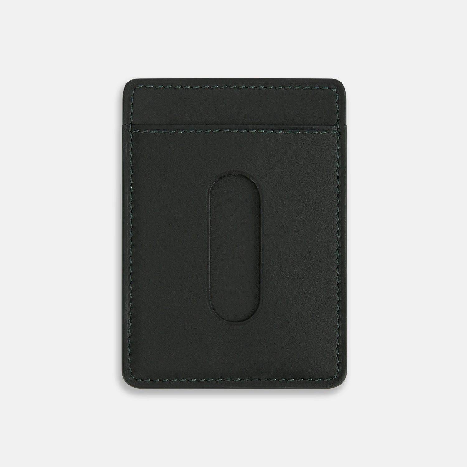 Image 2 of product A slim, forest green Italian leather card case with visible stitching and TURNBULL & ASSER in white at the bottom, this minimalist accessory features a refined two-slot design against a plain white background.