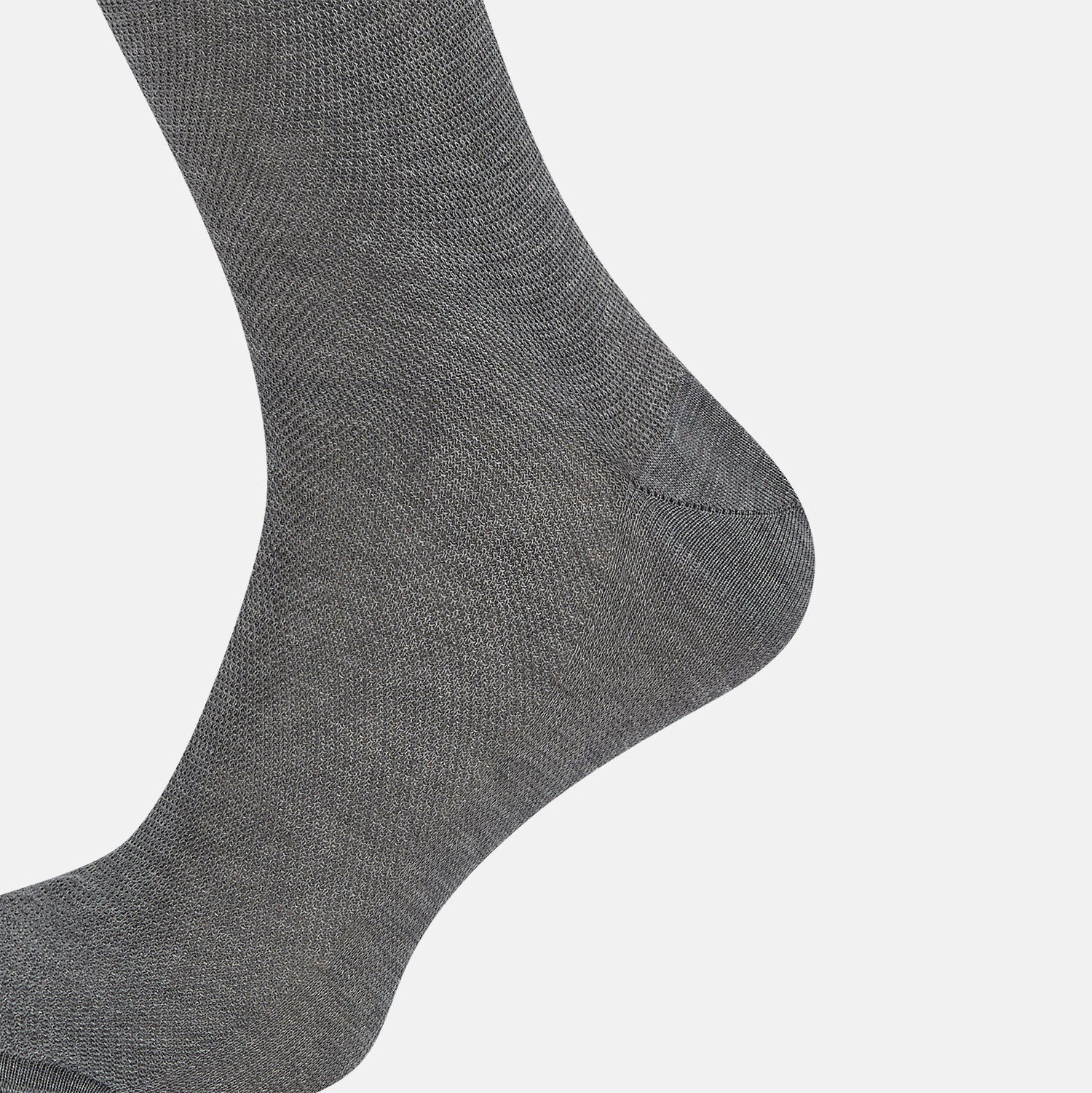 Image 4 of product A single Steel Melange Micro Knit Mid-Length Sock by Turnbull & Asser, knee-high and gray, crafted from mercerised Egyptian cotton with a subtle micro knit pattern, is displayed upright on a plain white background.