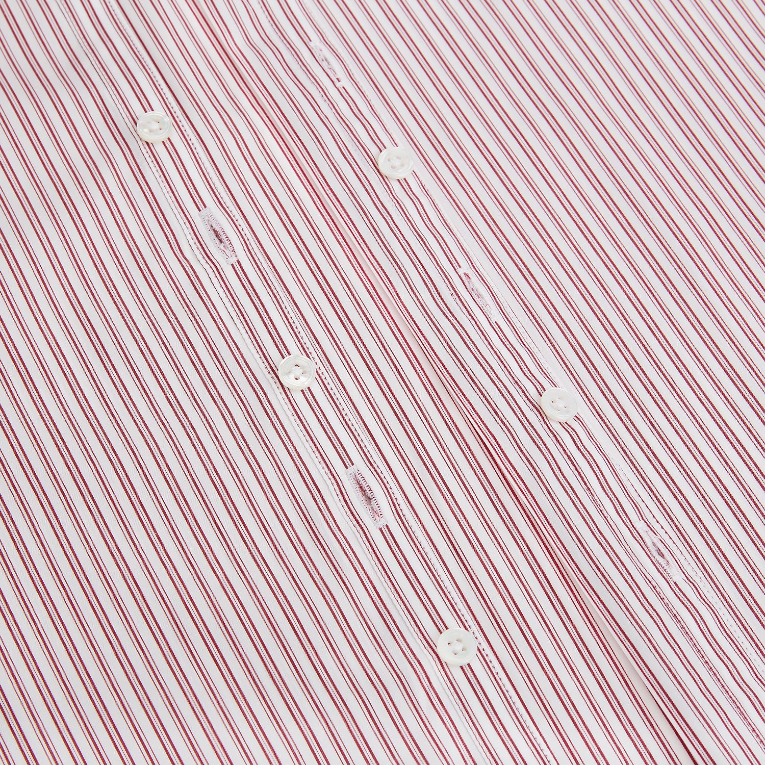 Image 7 of product The Red Ticking Stripe Westminster Shirt by Turnbull & Asser features long sleeves, a button-up front, and vertical red and white stripes, shown flat on a white background.