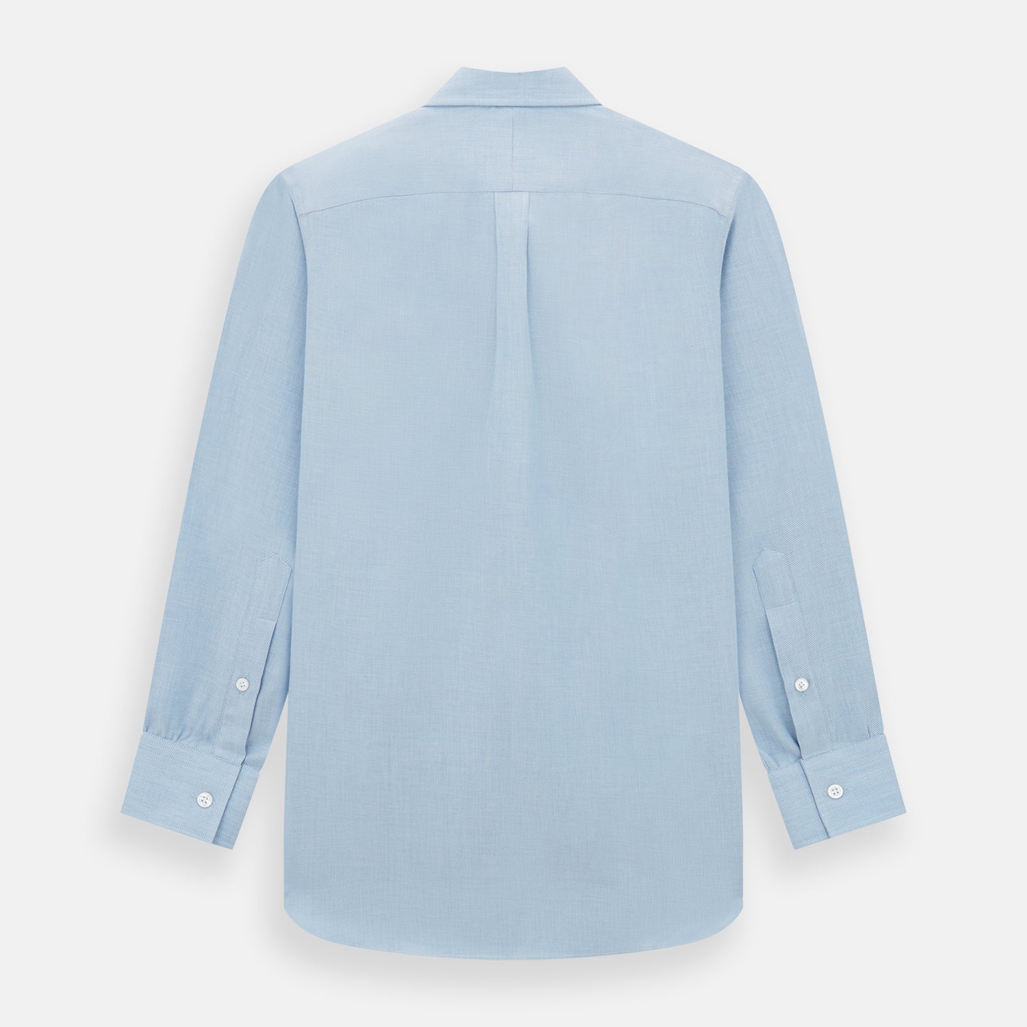 Image 6 of product The Turnbull & Asser Pale Blue Cotton Cashmere Dorset Collar Richmond Shirt features long sleeves, a button-down collar, white buttons, and a chest pocket. It is neatly displayed flat on a white background.