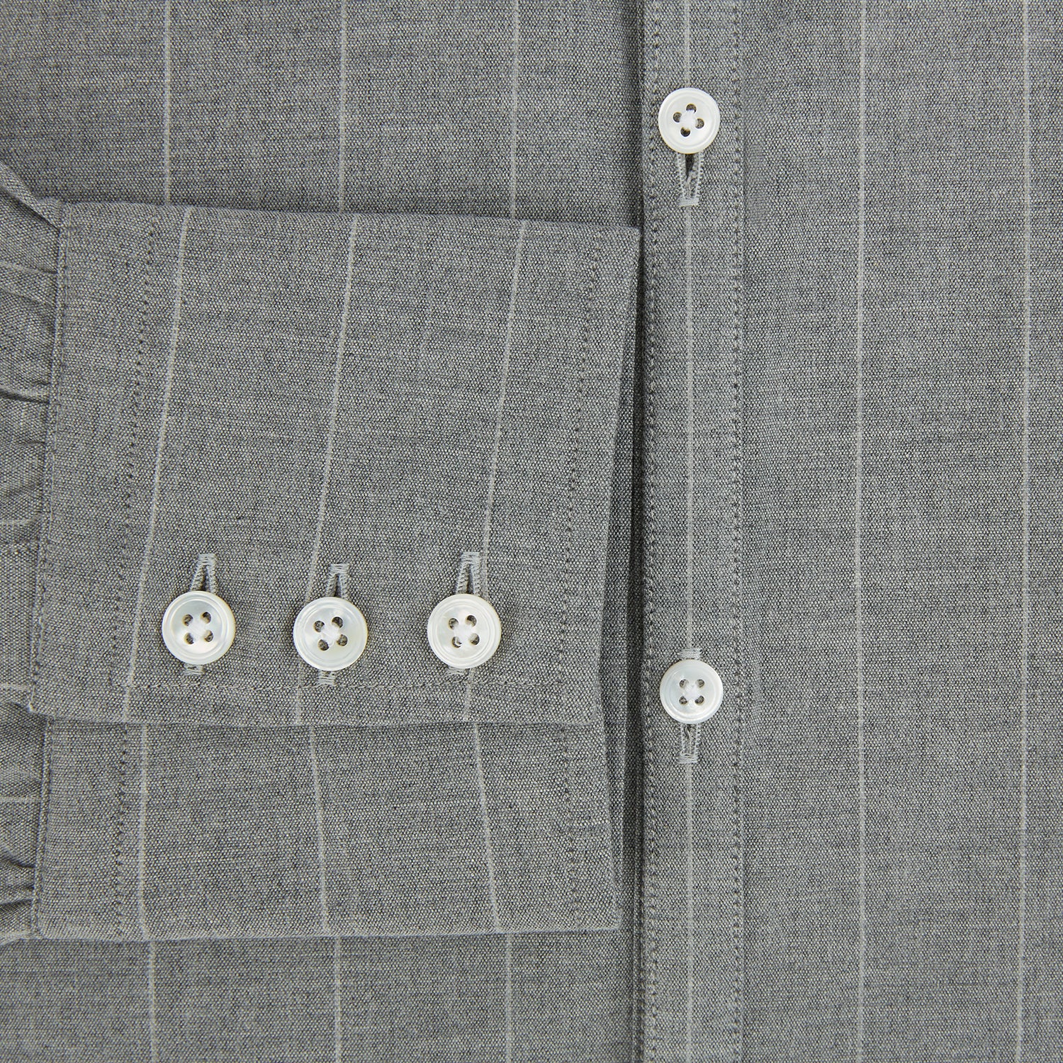 Image 4 of product The Grey Wide Stripe Westminster Shirt by Turnbull & Asser features long sleeves, buttoned cuffs, a Turnbull collar, and classic British craftsmanship, shown on a white background.