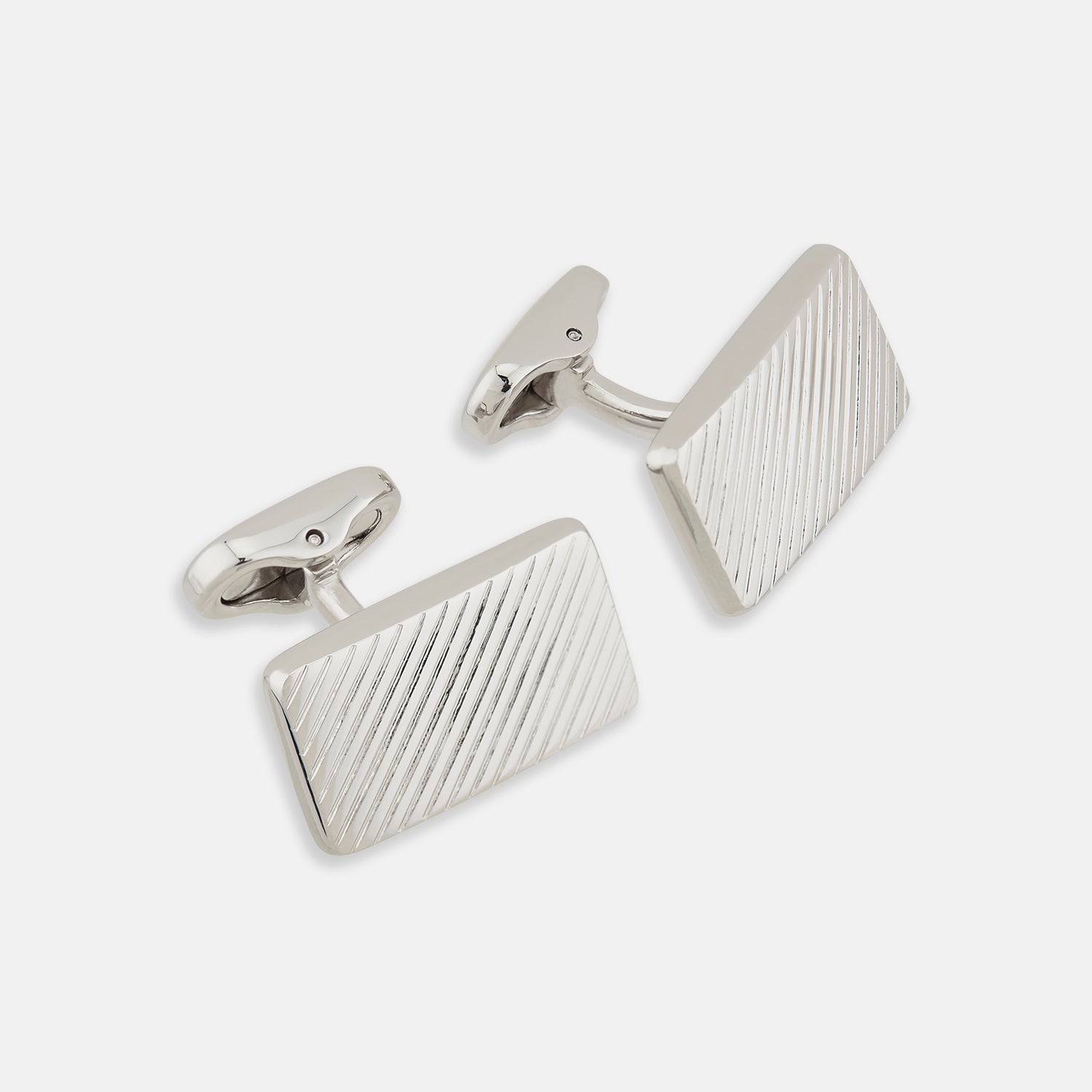 Image 1 of product Silver Diagonal Striped Rectangular Cufflinks