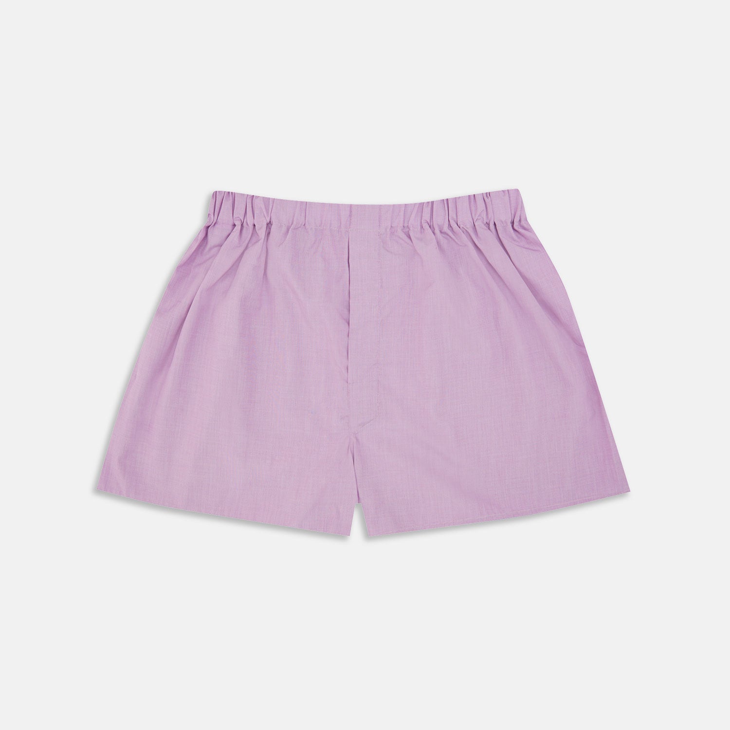 Image 1 of product Turnbull & Asser Lilac End-On-End Cotton Boxer Shorts, featuring an elastic waistband and a relaxed, comfortable fit in solid light purple, are displayed against a plain white background. No visible patterns or extra details.