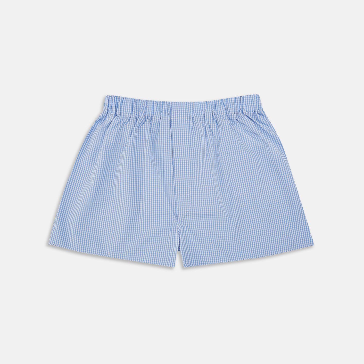 Image 1 of product Turnbull & Asser Light Blue Gingham Cotton Boxer Shorts for men feature an elastic waistband and are displayed on a plain white background. Perfect everyday underwear for comfort.