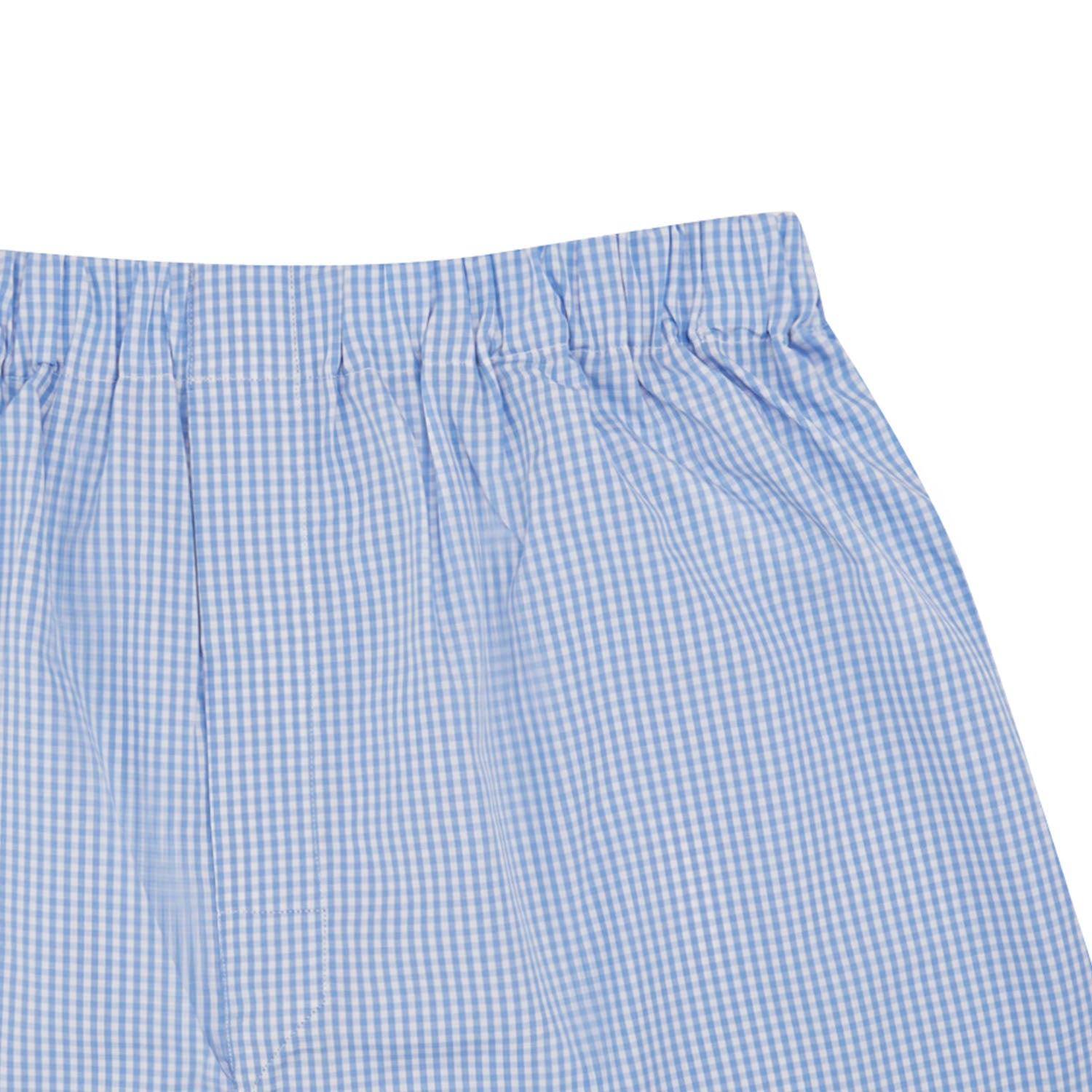 Image 2 of product Turnbull & Asser Light Blue Gingham Cotton Boxer Shorts for men feature an elastic waistband and are displayed on a plain white background. Perfect everyday underwear for comfort.