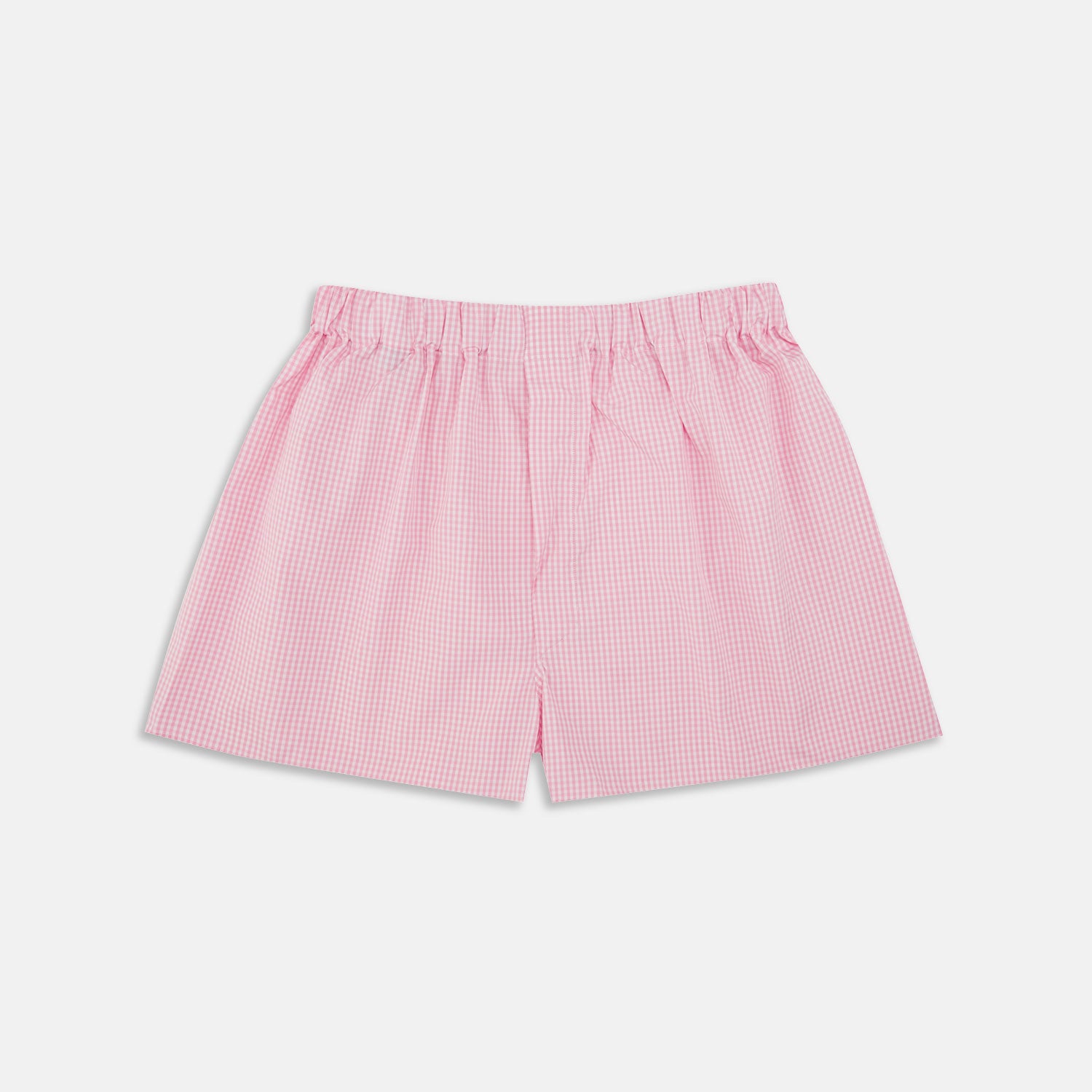Image 1 of product Turnbull & Asser Pink Gingham Cotton Boxer Shorts, featuring an elastic waistband, are displayed flat on a white background.