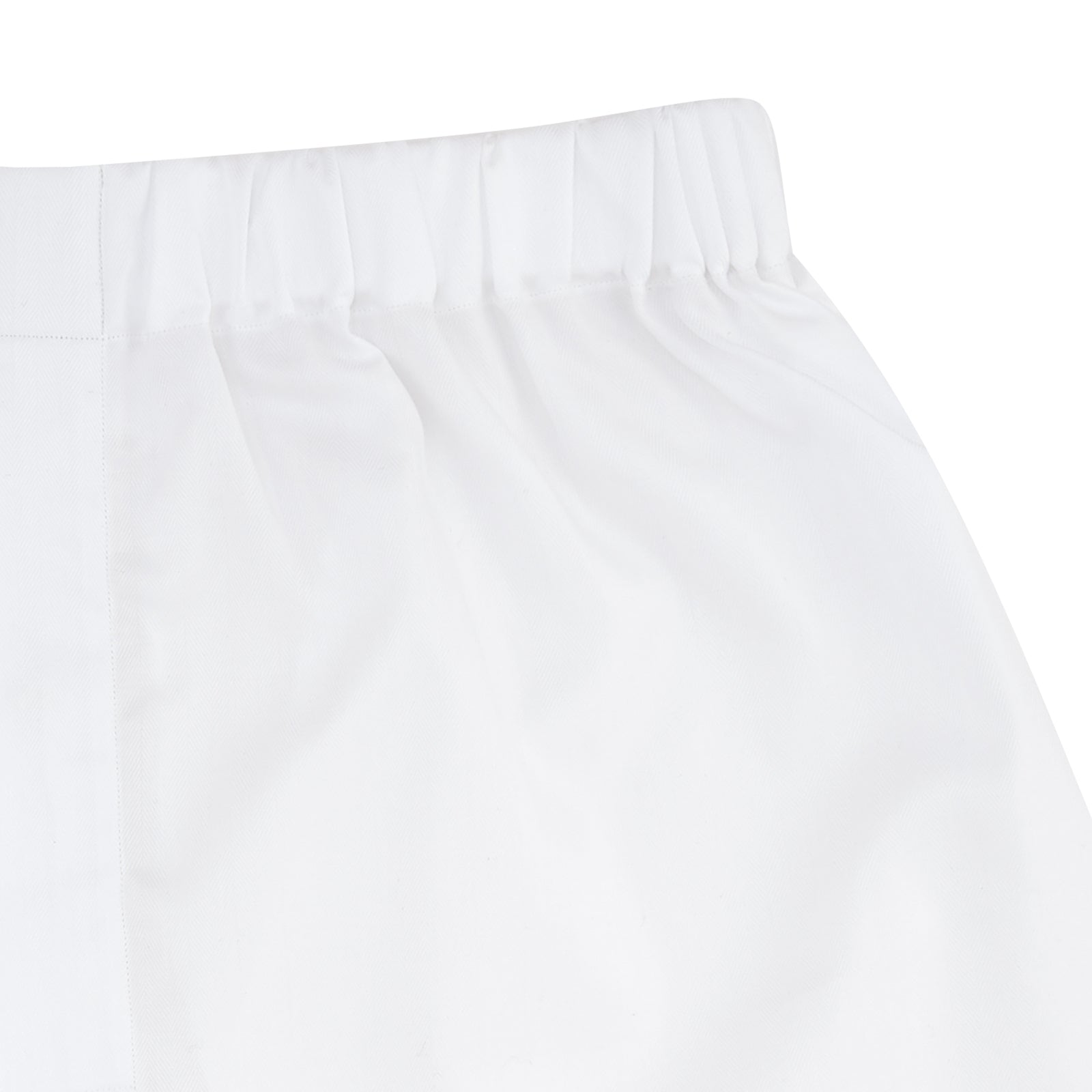 Image 2 of product Turnbull & Asser White Herringbone Sea Island Quality Cotton Boxer Shorts feature an elastic waistband and are shown flat on a white background.