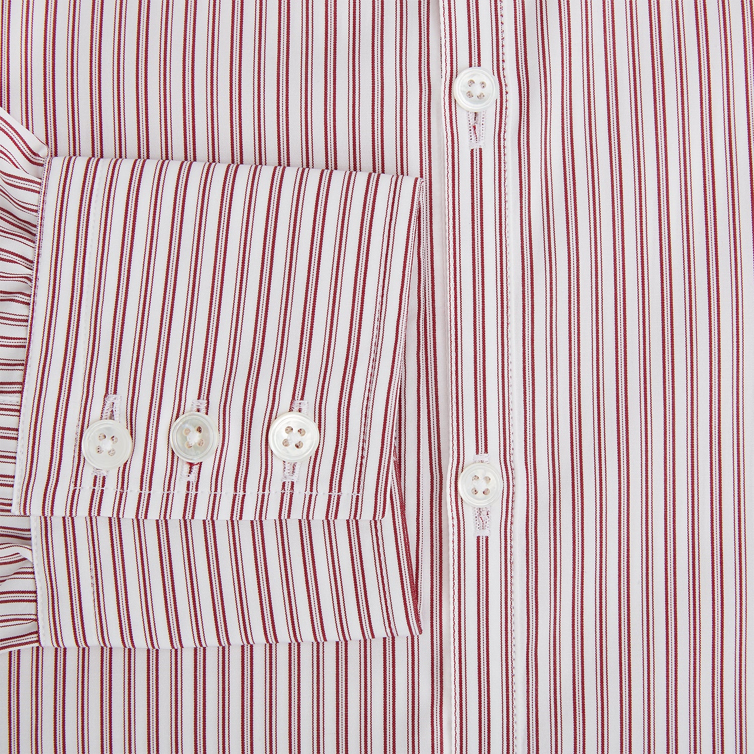 Image 4 of product The Red Ticking Stripe Westminster Shirt by Turnbull & Asser features long sleeves, a button-up front, and vertical red and white stripes, shown flat on a white background.