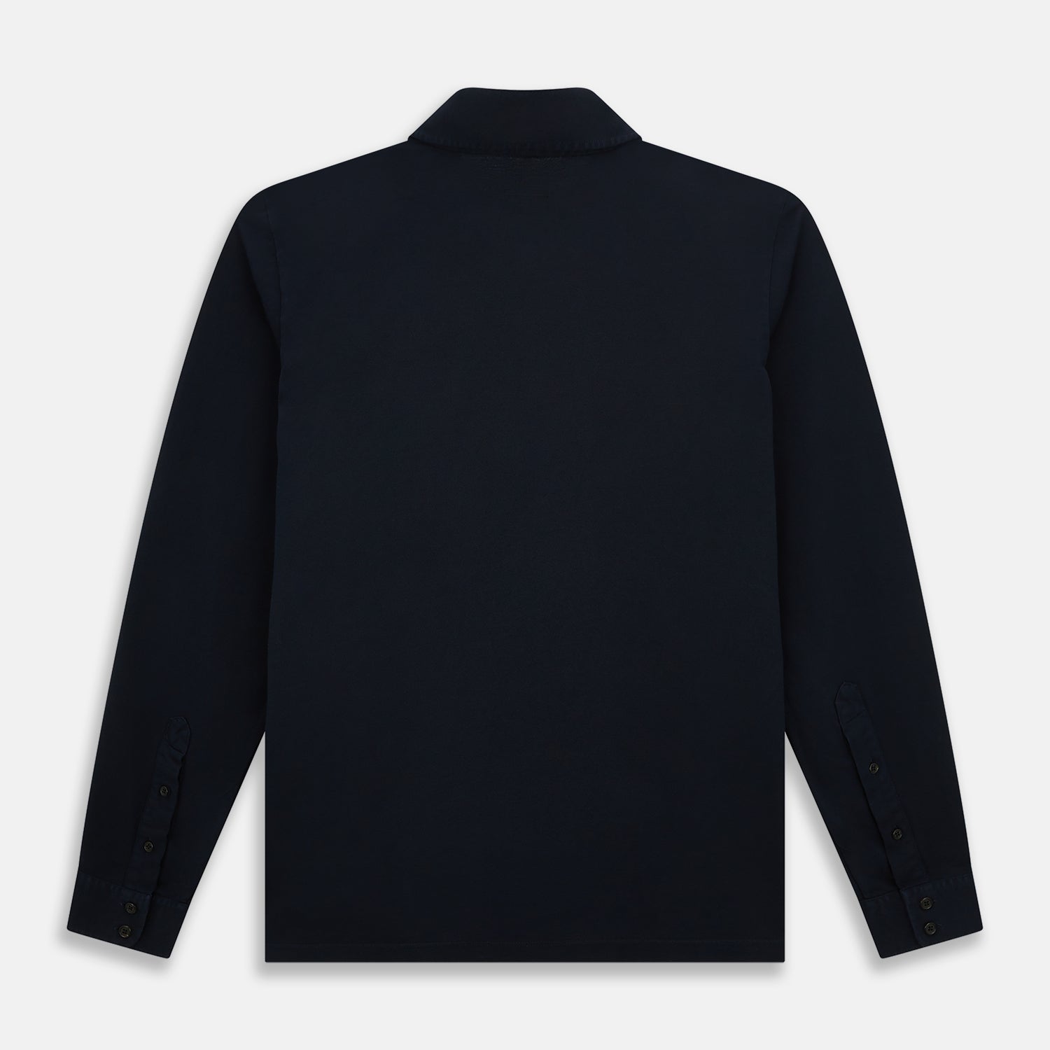 Image 3 of product A Navy Rugby Polo Shirt by Turnbull & Asser, featuring long sleeves and a collar, is displayed flat on a white background. The design is simple and free of visible logos or patterns.