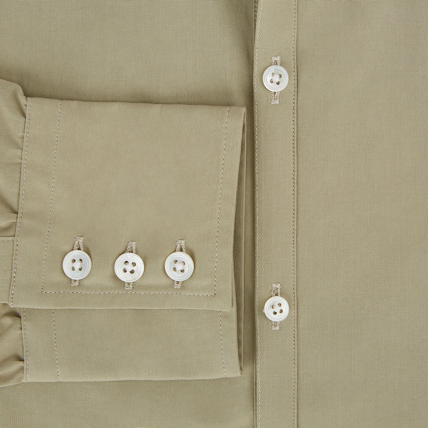 Image 4 of product The TAUPE WINDSOR SHIRT by Turnbull & Asser features a Windsor collar and buttoned cuffs. This long-sleeve shirt showcases refined British design and is displayed flat on a white background.
