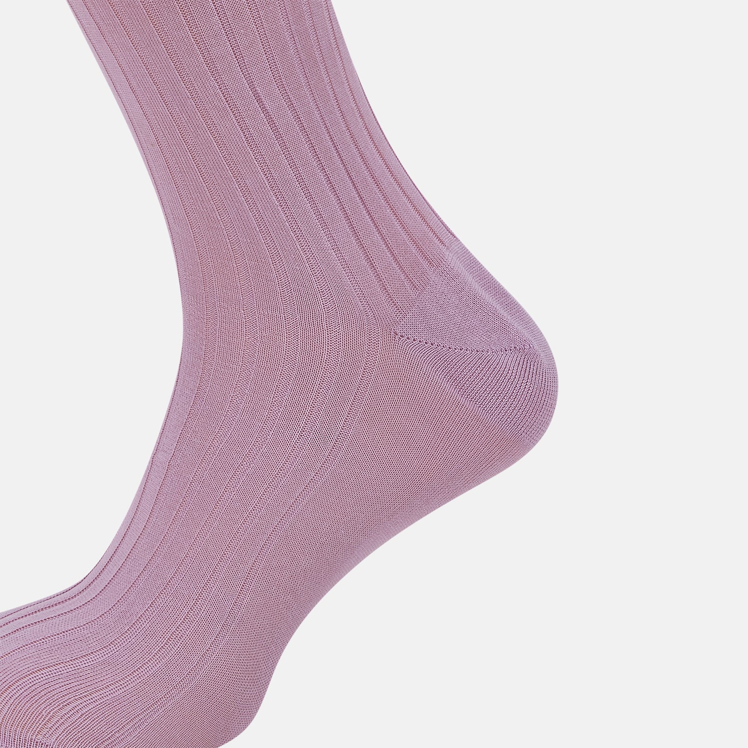Image 4 of product A single, knee-high Rose Long Sock by Turnbull & Asser, in light purple ribbed mercerised cotton, is displayed upright on a plain white background.