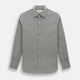 The Grey Wide Stripe Westminster Shirt by Turnbull & Asser features long sleeves, buttoned cuffs, a Turnbull collar, and classic British craftsmanship, shown on a white background.