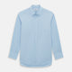 The Turnbull & Asser Sky Blue Mayfair Shirt is a long-sleeved, collared button-down made from sanforised cotton, shown laid flat on a white background.