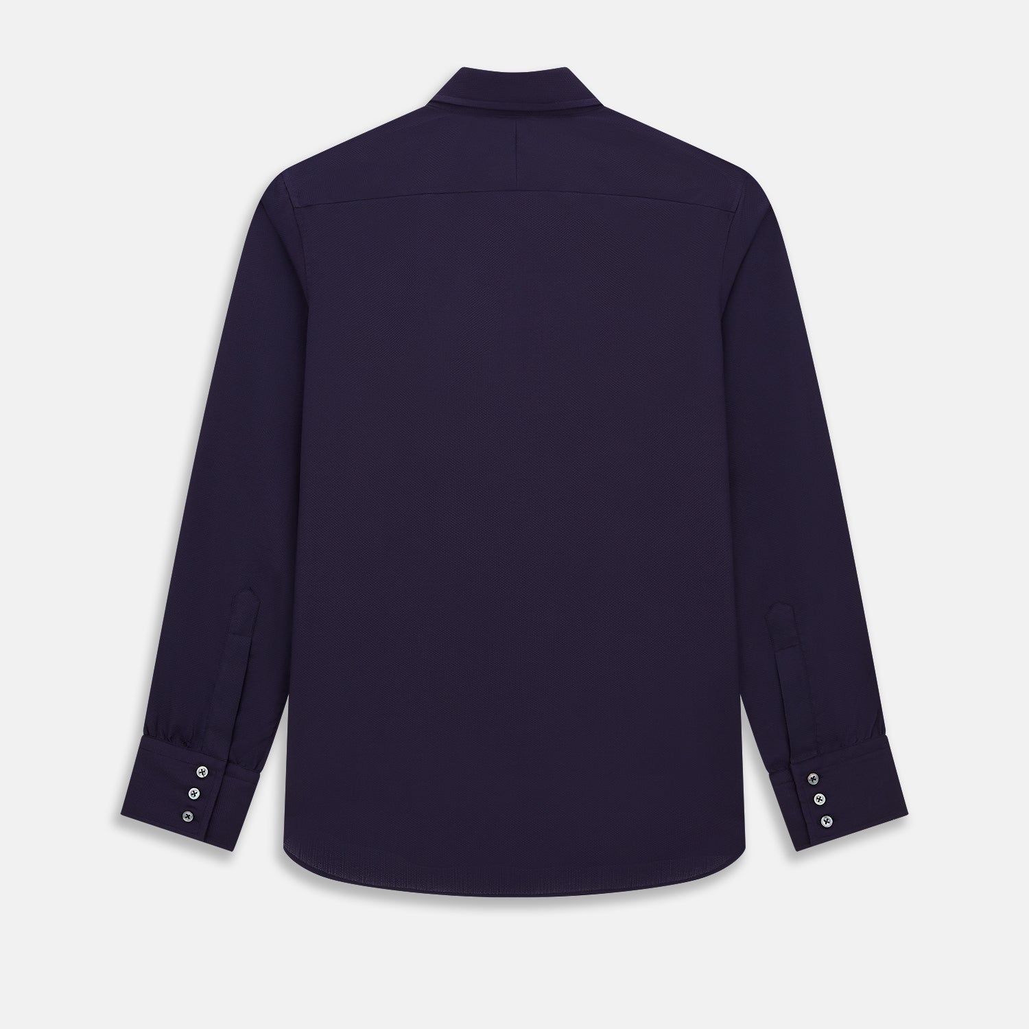 Image 3 of product The Navy Textured Windsor Shirt by Turnbull & Asser features long sleeves, a Windsor collar, buttoned cuffs, and white buttons—a fine example of British craftsmanship—set against a plain white background.
