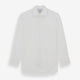 The Turnbull & Asser White Poplin Shirt With Regent Collar and 2-Button Cocktail Cuffs, featuring long sleeves, is buttoned up and laid flat on a white background.
