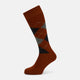 The Turnbull & Asser Rust Wool Check Mid-Length Sock features a brown wool design with black, gray, and orange checks, shown on a white background.