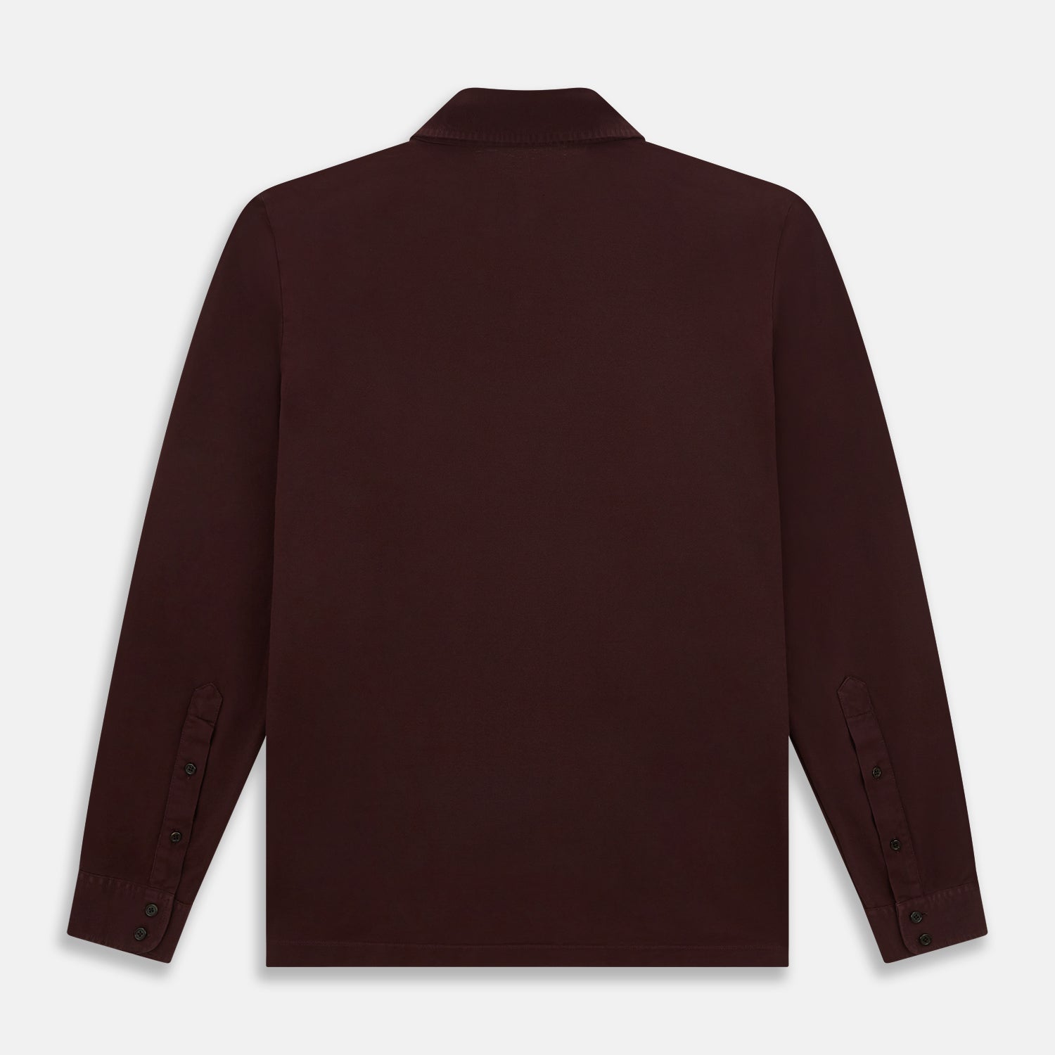 Image 3 of product The Turnbull & Asser Burgundy Rugby Polo Shirt is a long-sleeve, pure cotton collared top with no visible buttons, shown laid flat on a white background.