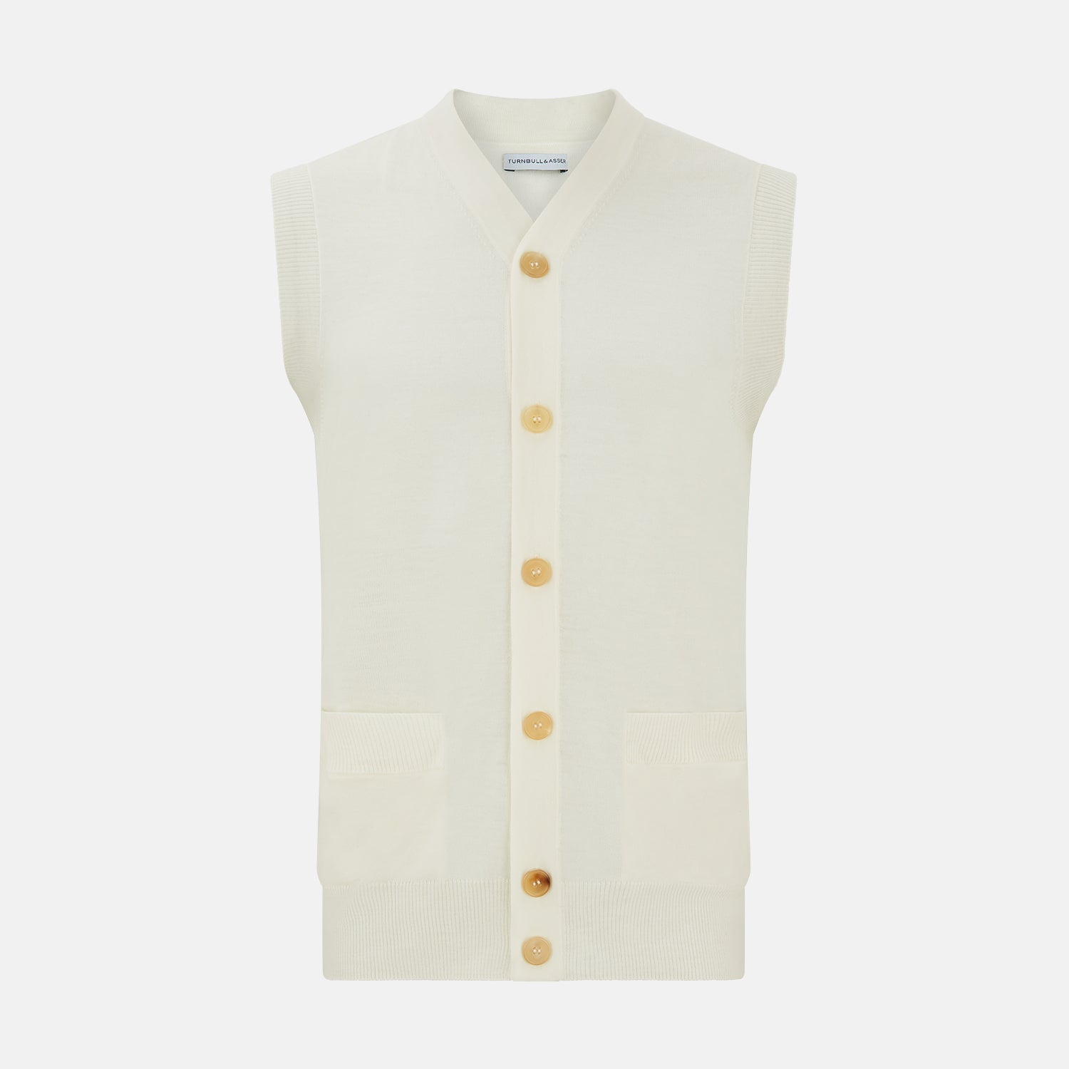 Image 1 of product Ecru Fine Merino V-Neck Sleeveless Cardigan
