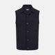 The Turnbull & Asser Navy Collared Single-breasted Waistcoat features a sleeveless design, wool-cashmere blend, two zippered side pockets, and a chest pocket—ideal for upgrading your winter look—shown on a white background.