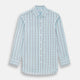 The Turnbull & Asser Burgundy Combination Check Mayfair Shirt is a long-sleeve button-up dress shirt with a check pattern, ideal for formal wear and shown on a plain white background.