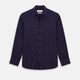 The Navy Textured Windsor Shirt by Turnbull & Asser features long sleeves, a Windsor collar, buttoned cuffs, and white buttons—a fine example of British craftsmanship—set against a plain white background.