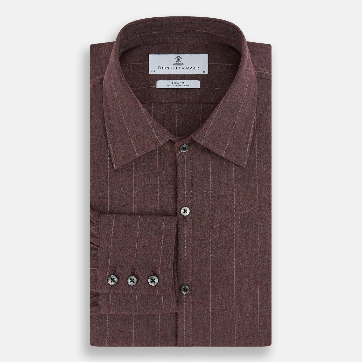 Image 5 of product The Indies Red Wide Stripe Westminster Shirt by Turnbull & Asser features wide red stripes, a classic collar, and a tailored fit, reflecting British craftsmanship. Displayed against a white background.