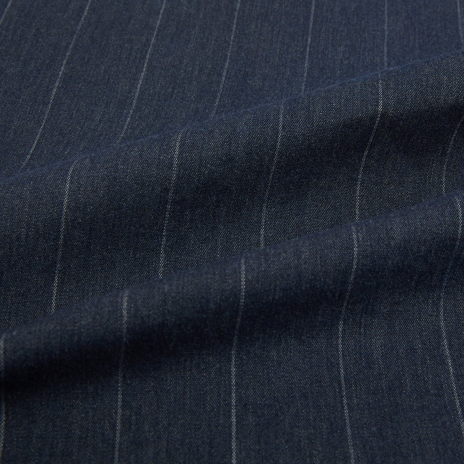 Image 8 of product The Turnbull & Asser Navy Melange Wide Stripe Westminster Shirt features a classic collar, buttoned cuffs, and a tailored fit, showcasing British craftsmanship. Laid flat on a white background.