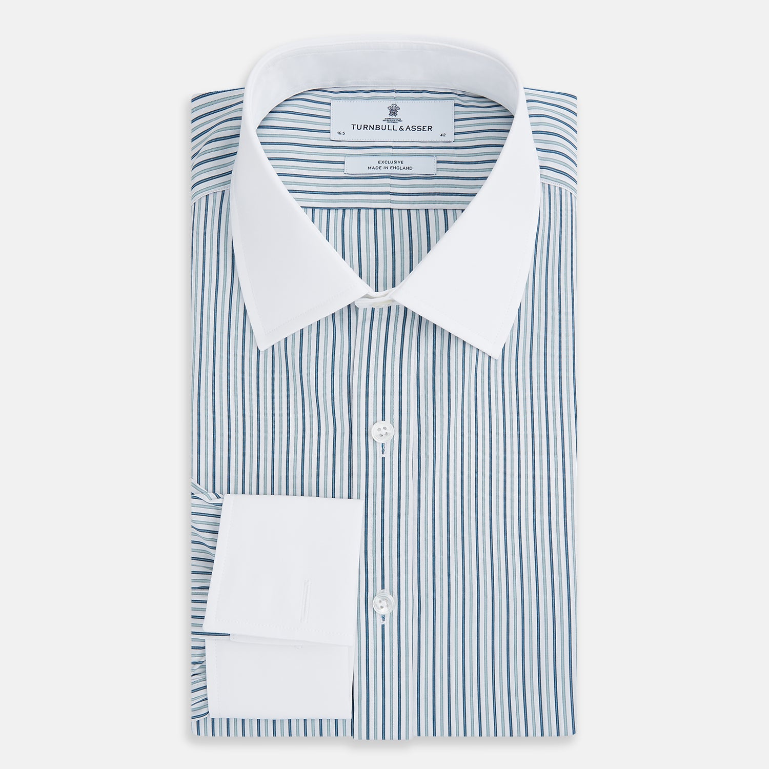 Image 5 of product Green Double Stripe Shirt with Contrast T&A Collar and Cuffs