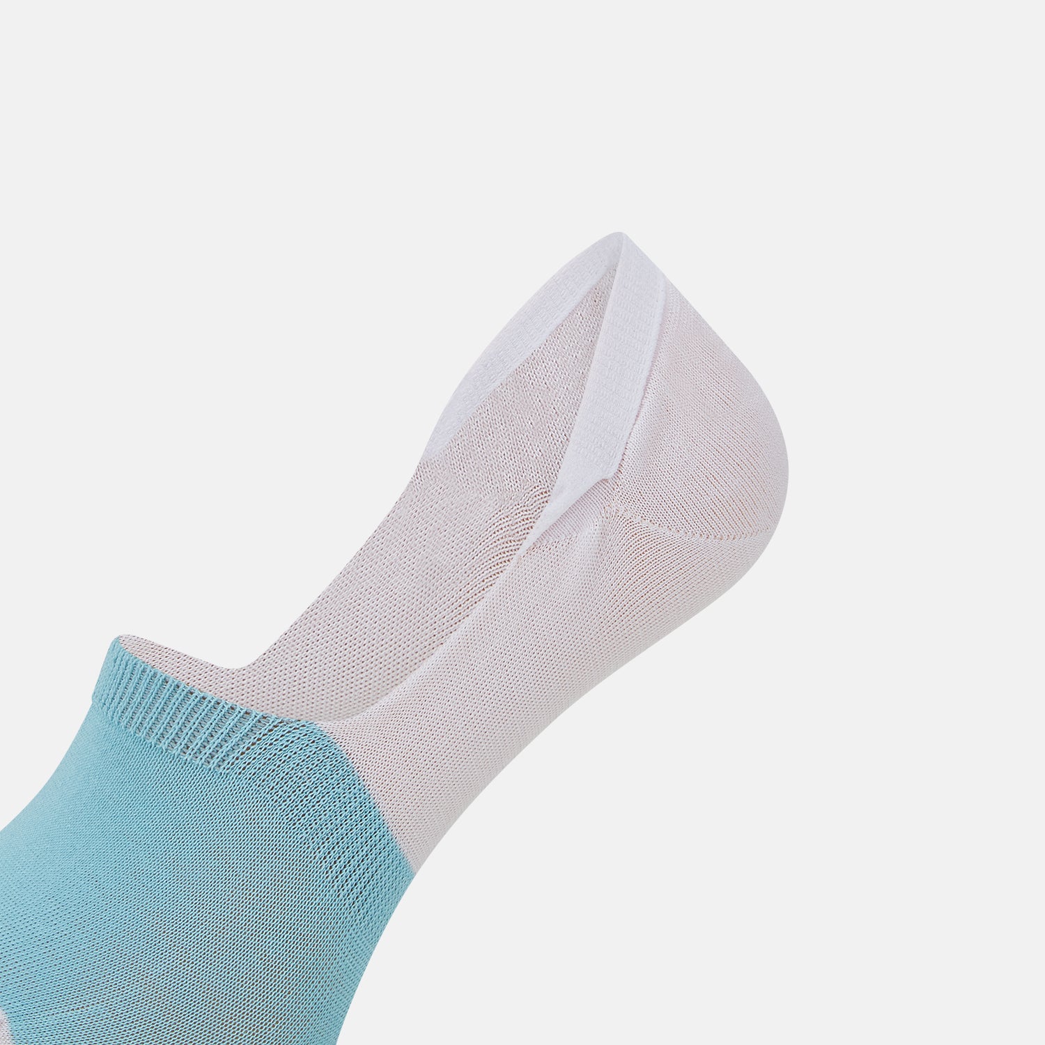 Image 4 of product A single Turnbull & Asser White No-Show Sock, low-cut with a light blue front and white heel, displayed against a plain white background.