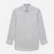 The Turnbull & Asser Sky Blue Multi Graph Check Shirt features long sleeves, a button-up front, pointed T&A collar, buttoned cuffs, and a small blue-and-white check pattern, shown on a white background.