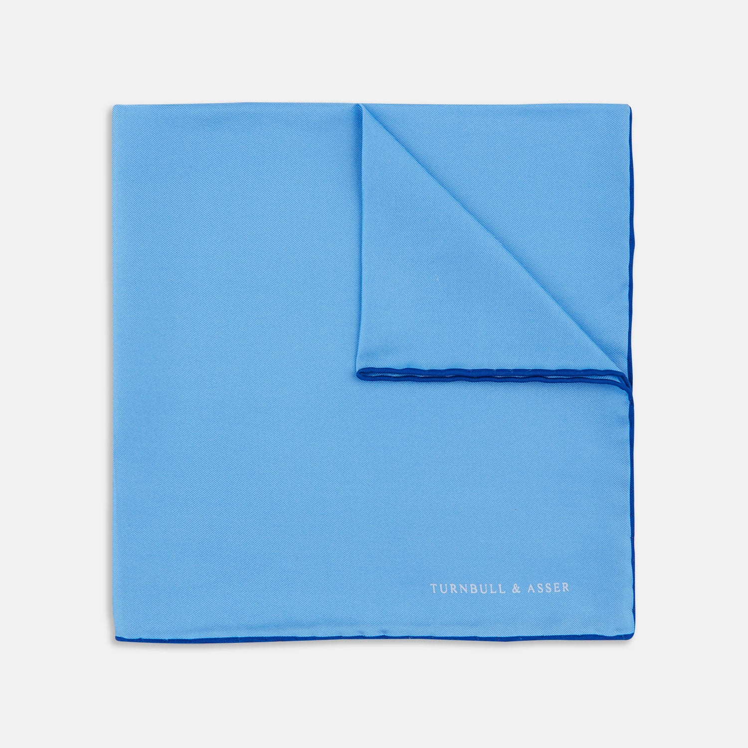 Light Blue and Navy Piped Silk Pocket Square
