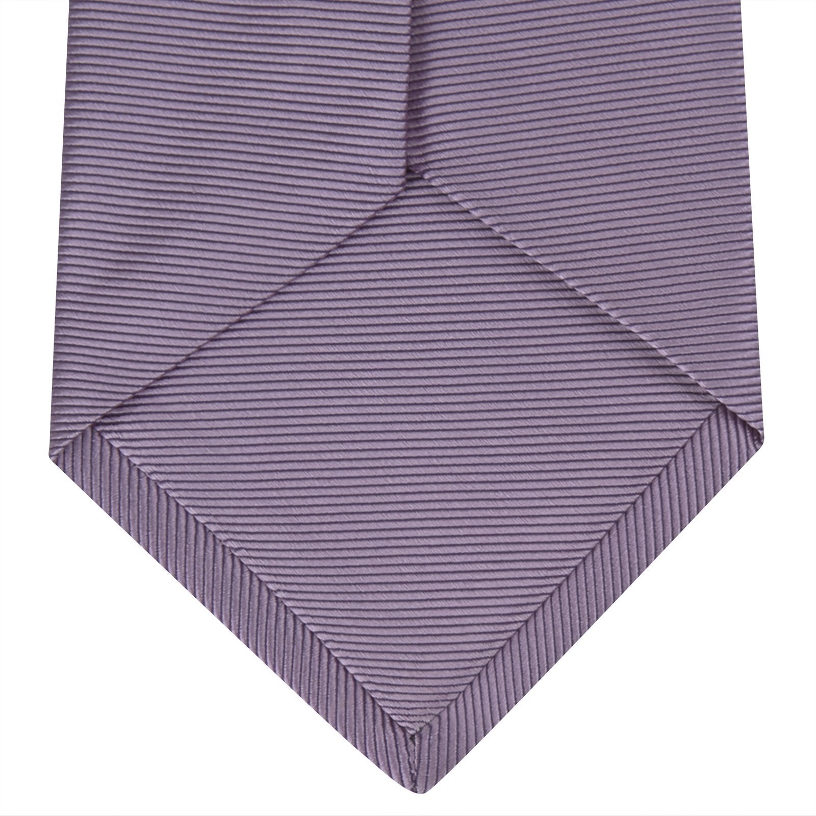 Image 4 of product The Lilac Horizontal Twill Silk Tie by Turnbull & Asser features a subtle ribbed texture and neat roll, shown on a white background—an ideal accessory for any cotton shirt.