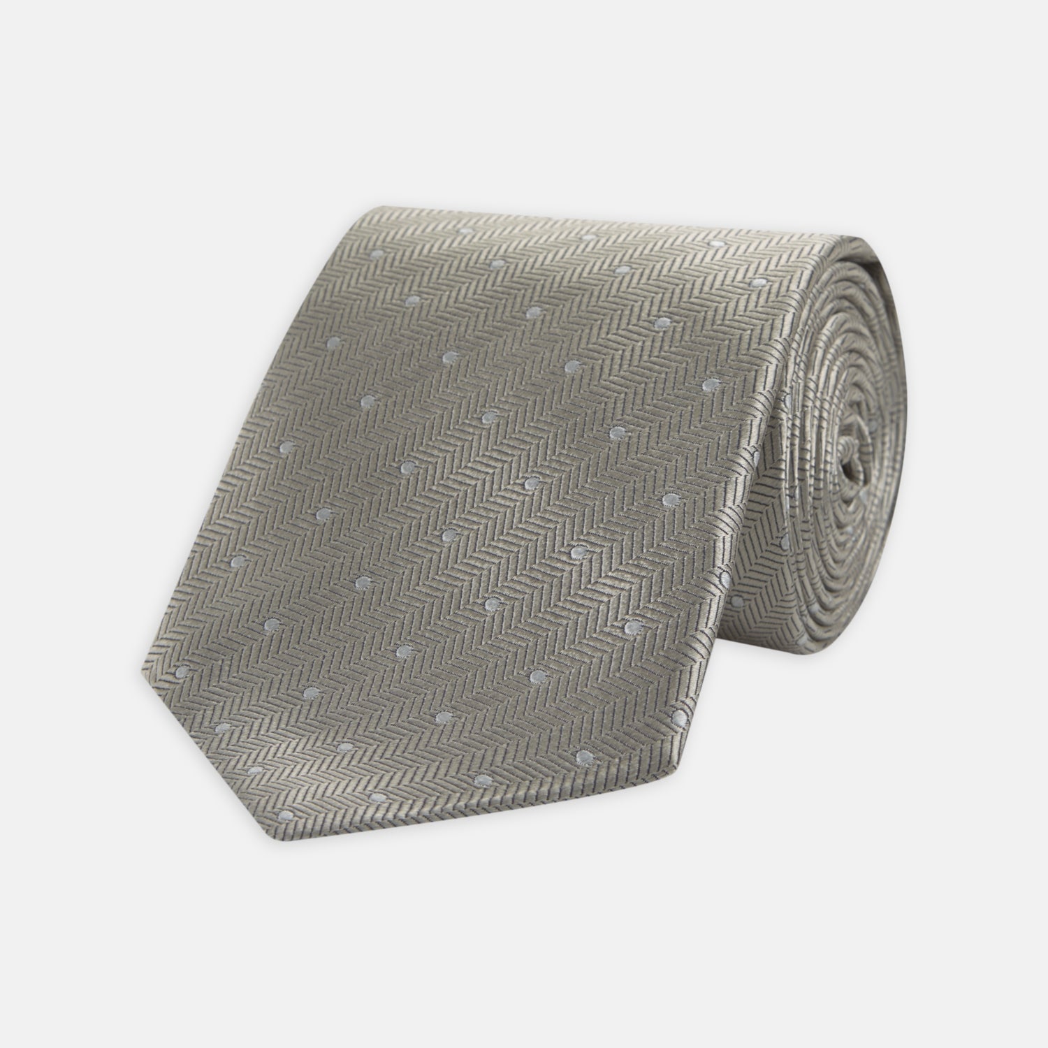 Image 1 of product Silver and White Small Spot Herringbone Silk Tie
