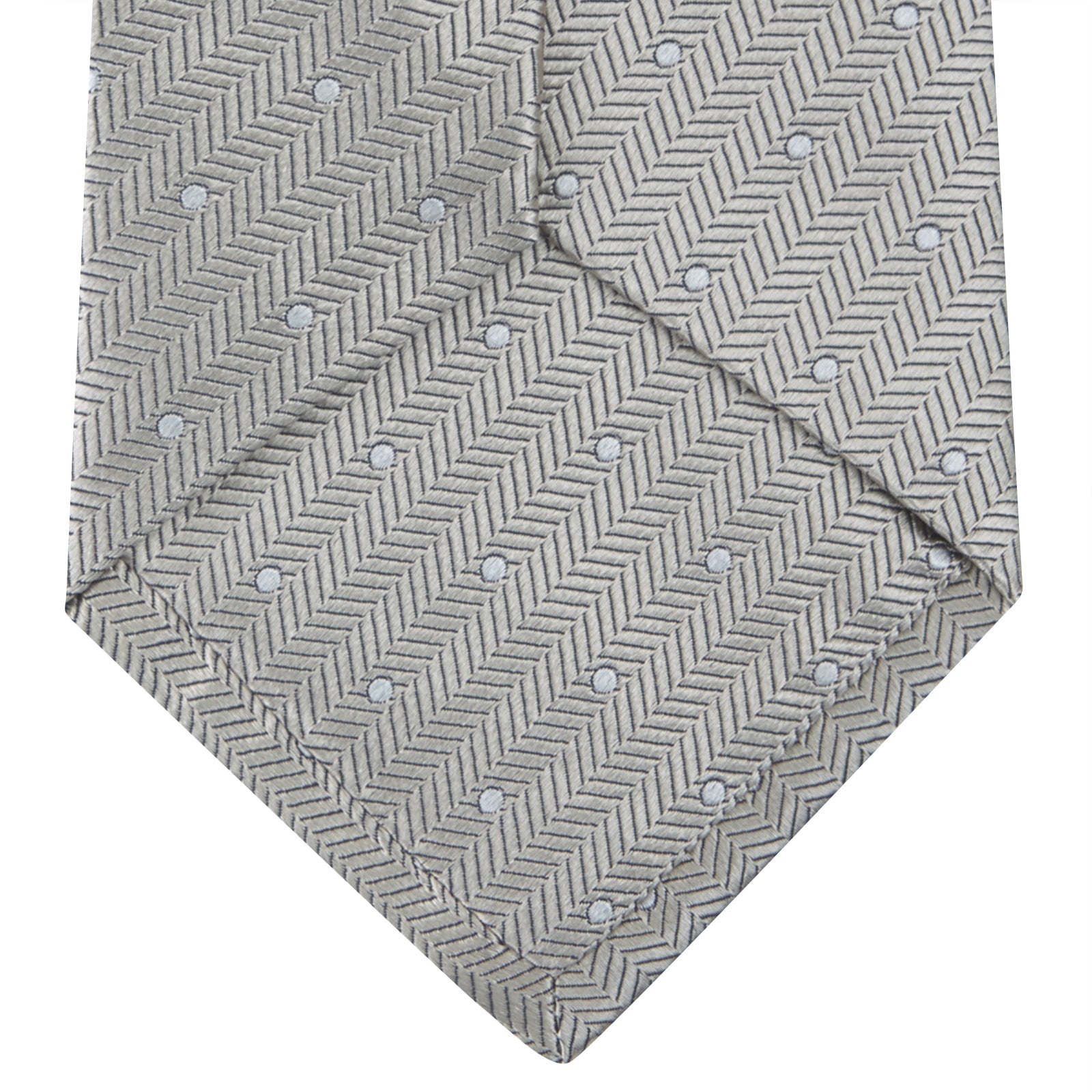 Image 4 of product Silver and White Small Spot Herringbone Silk Tie