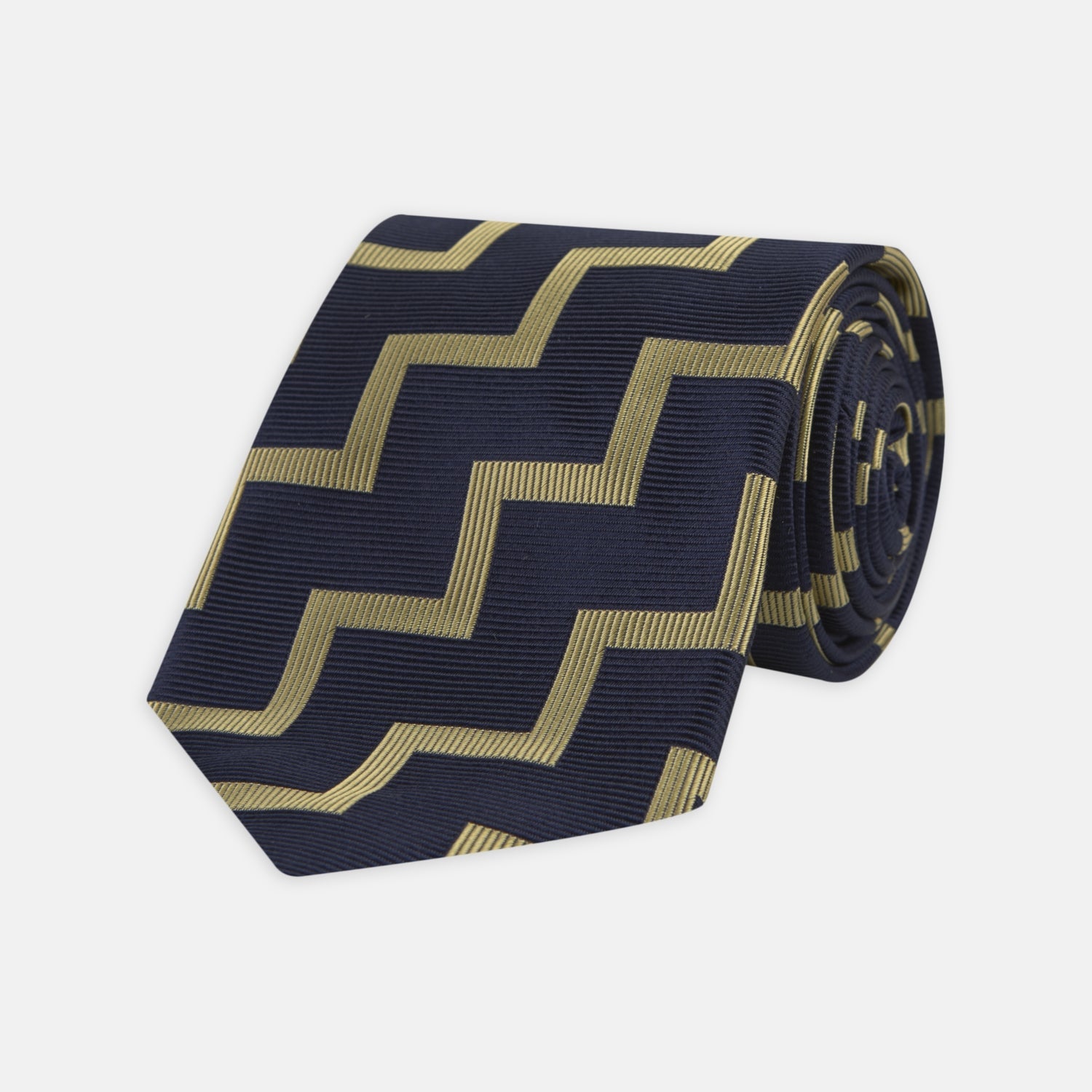 Image 1 of product Navy and Gold Striped Zigzag Silk Tie