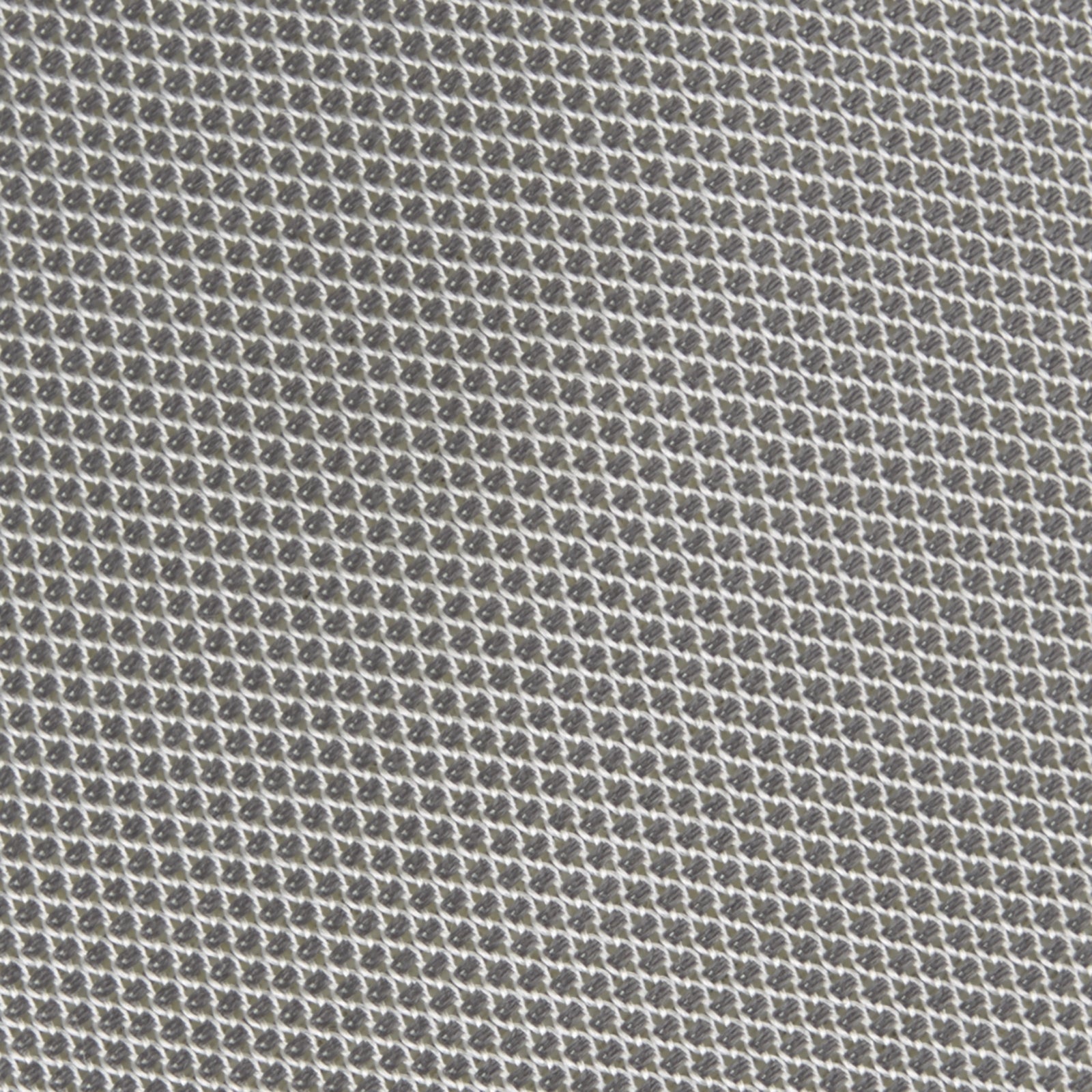 Image 3 of product The Turnbull & Asser Light Grey Grenadine Silk Tie features a finely textured checkered pattern and superb dimensional stability, shown rolled up against a plain white background.