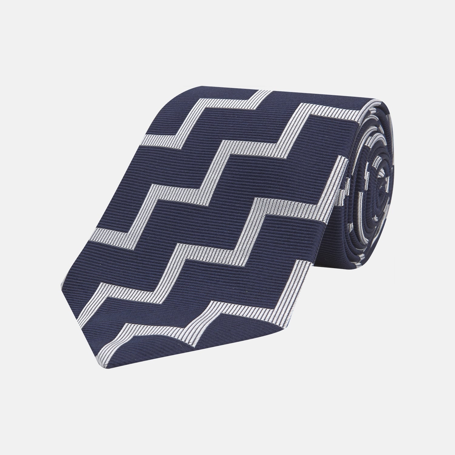 Image 1 of product Navy and White Striped Zigzag Silk Tie