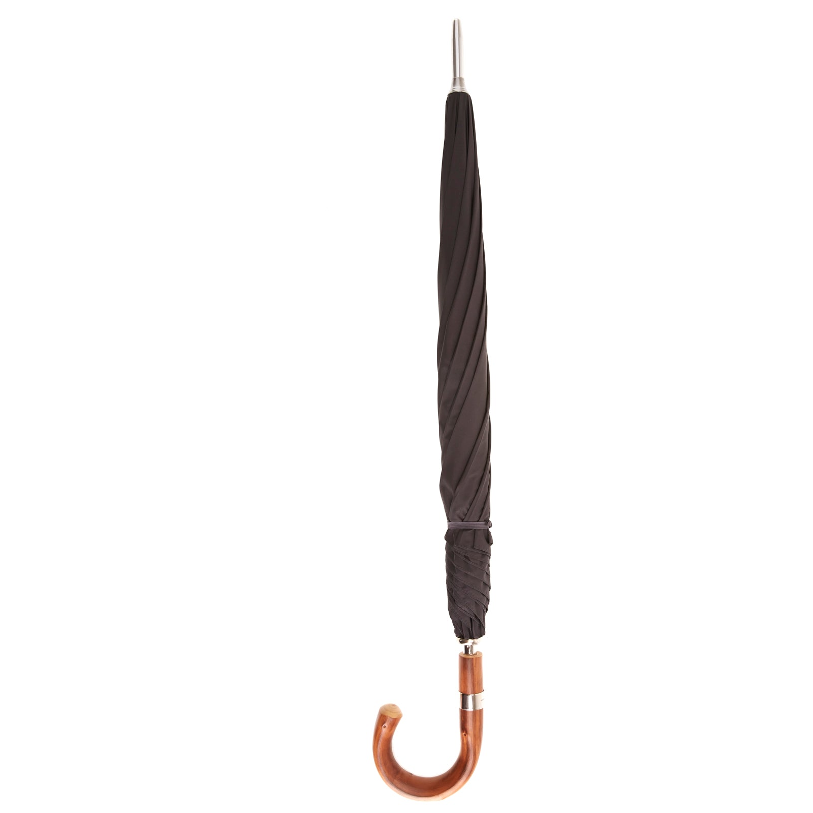 Image 2 of product A practical accessory for unpredictable English weather, this Turnbull & Asser dark grey umbrella with a chestnut crook handle is shown elegantly against a plain white background.